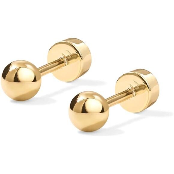 14K Gold Plated Solid 925 Sterling Silver Post Ball Stud Flat Back Gold Plated - Picture 4 of 7